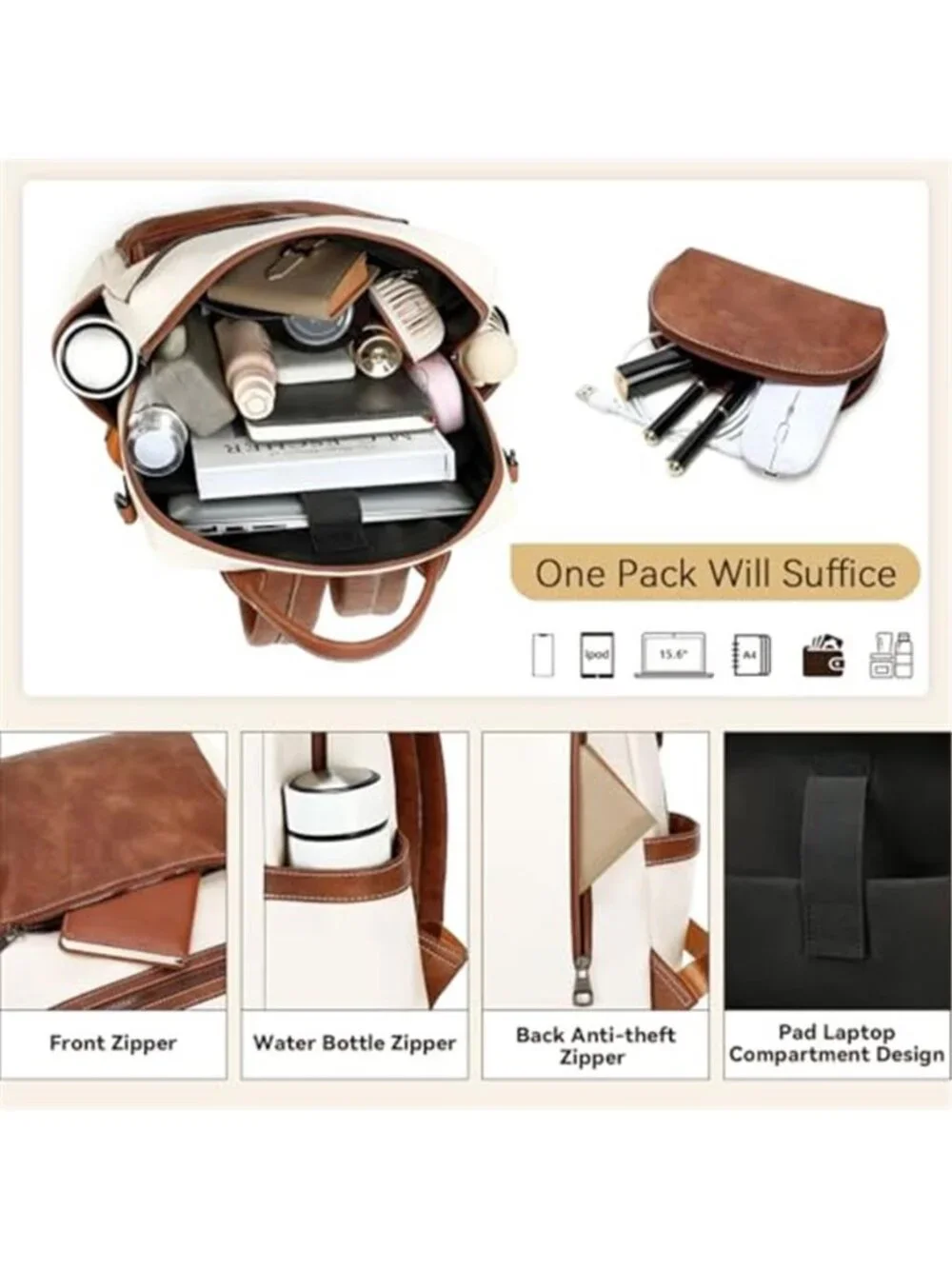 Vegan Leather Laptop Backpack for Women 15.6 Inch Work Backpack Purse for